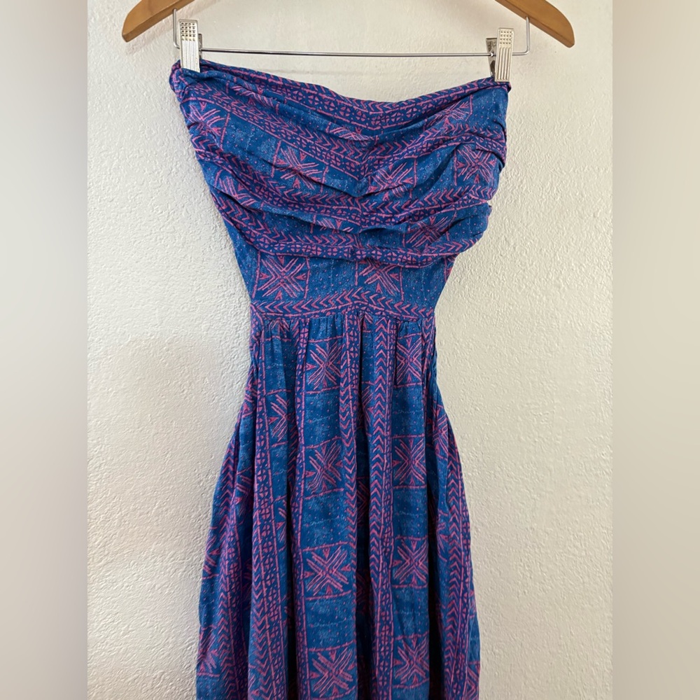 Free People Women Payton Maxi Dress Strapless Blue Pink Printed Dress Size M - Picture 2 of 9